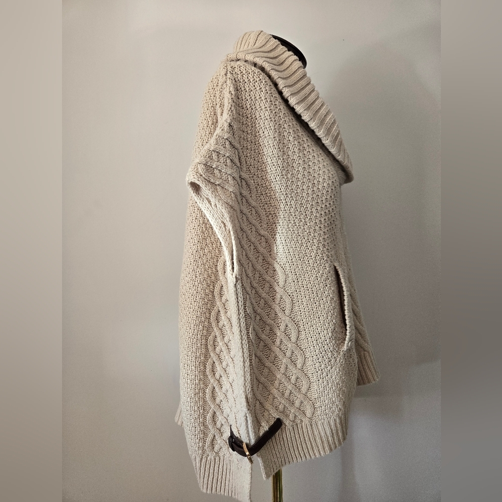 CLICHÉ COUTURE Shawl Neck Cream Cable Knit Sleeveless Wool Sweater Size Large - Picture 5 of 12